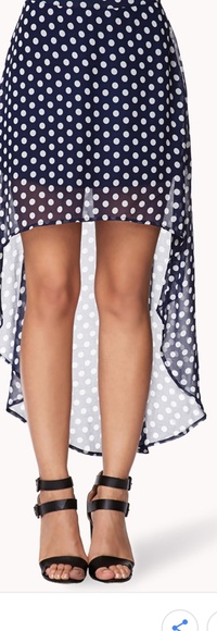 SKIRT Navy with all over white poka dots Hi/Low - Picture 8 of 8